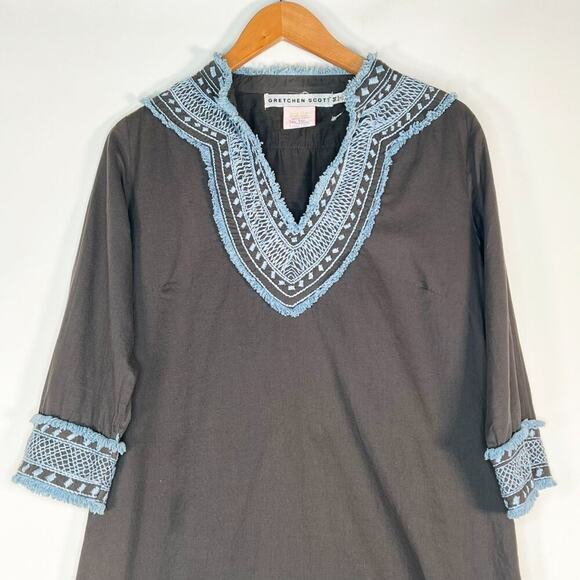 Gretchen Scott Binge Embroidered Tunic Dress Charcoal Grey Blue - Picture 2 of 15